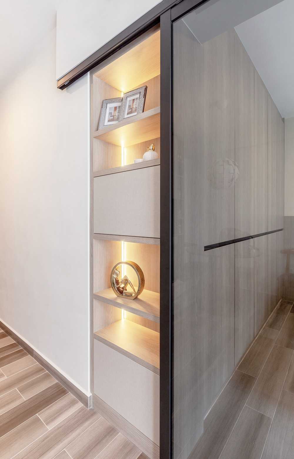 Contemporary Living Room with Display Cabinets and Doors
