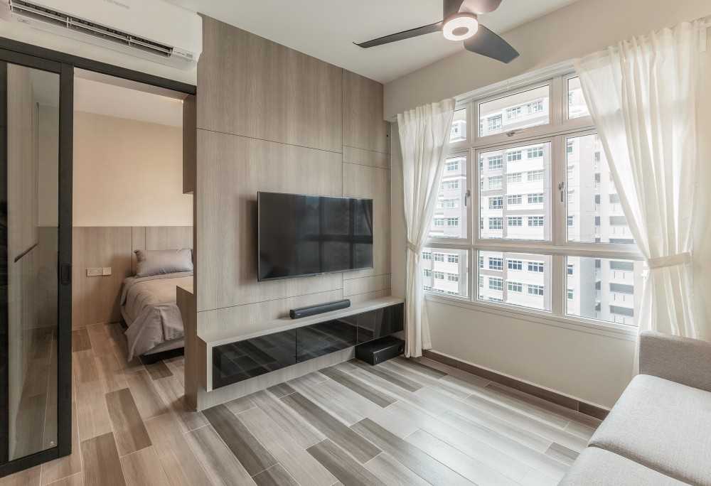 Contemporary Living Room with TV Console and TV