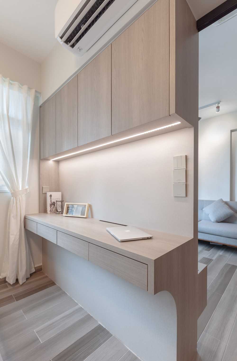 Contemporary Bedroom with Storage Cabinets and Computer Table