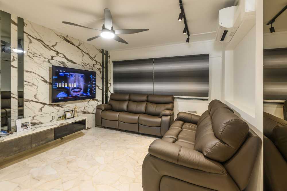 Contemporary Living Room with Marble Floor and TV Console
