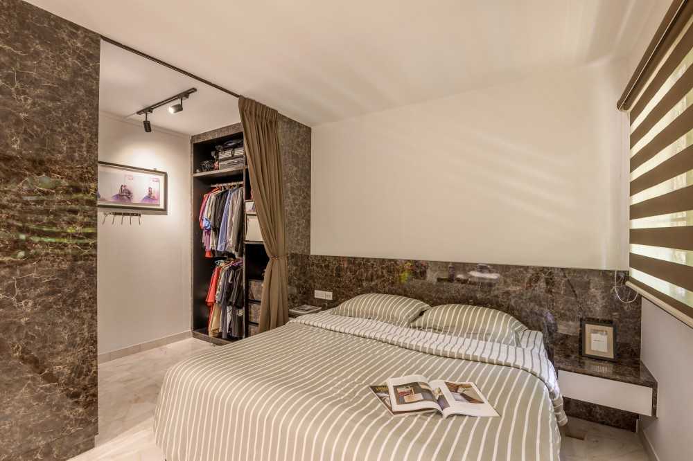 Contemporary Bedroom with Marble Floor and Built-in Bed