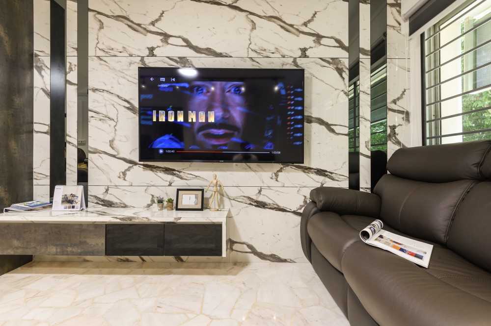 Contemporary Living Room with Marble Floor and TV Console