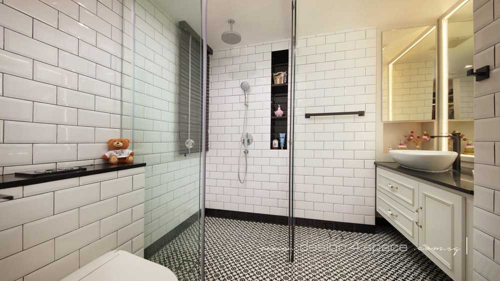 Modern Bathroom with Herringbone Tiling and Mirror