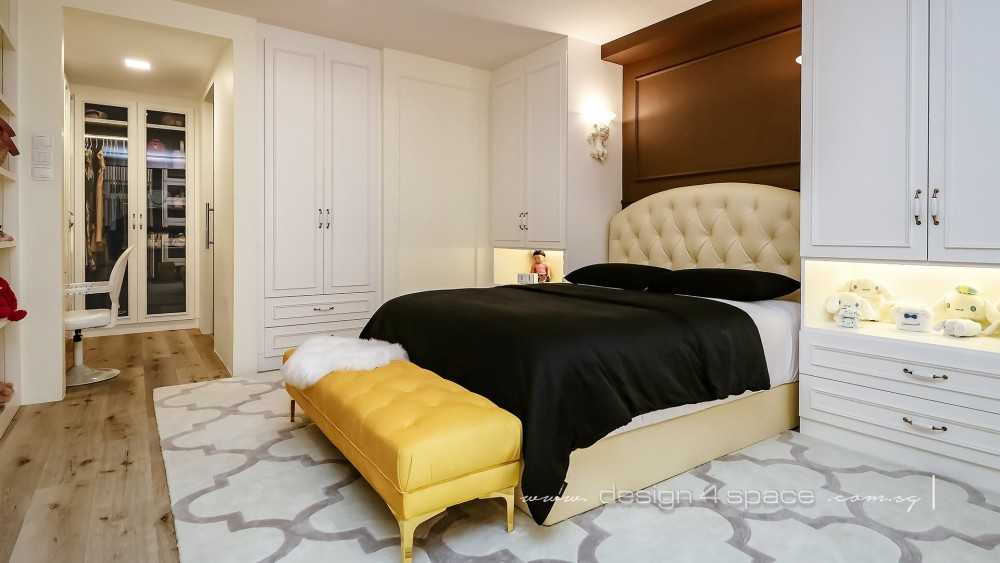 Modern Bedroom with Wood Flooring and Drop Light