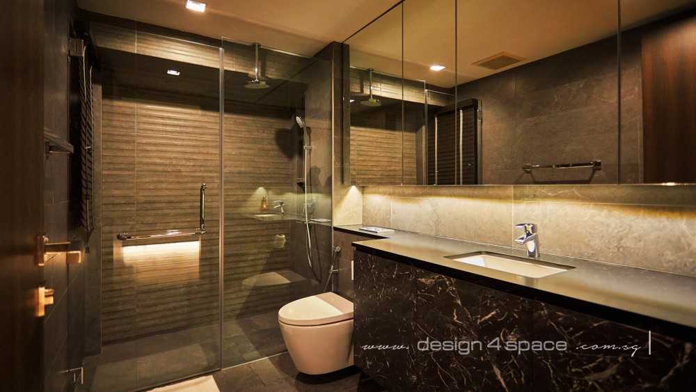 Modern Bathroom with Wood Flooring and Mirror