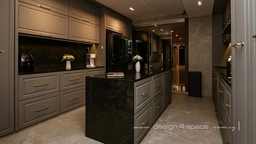 Modern Kitchen with Cement Floor and Marble Floor