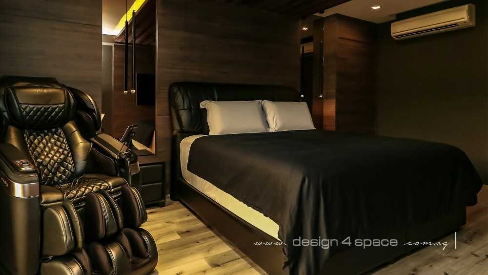Modern Bedroom with Wood Flooring and Drop Light