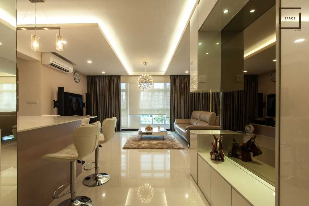 Modern Living Room with Homogeneous Tiles and TV Console