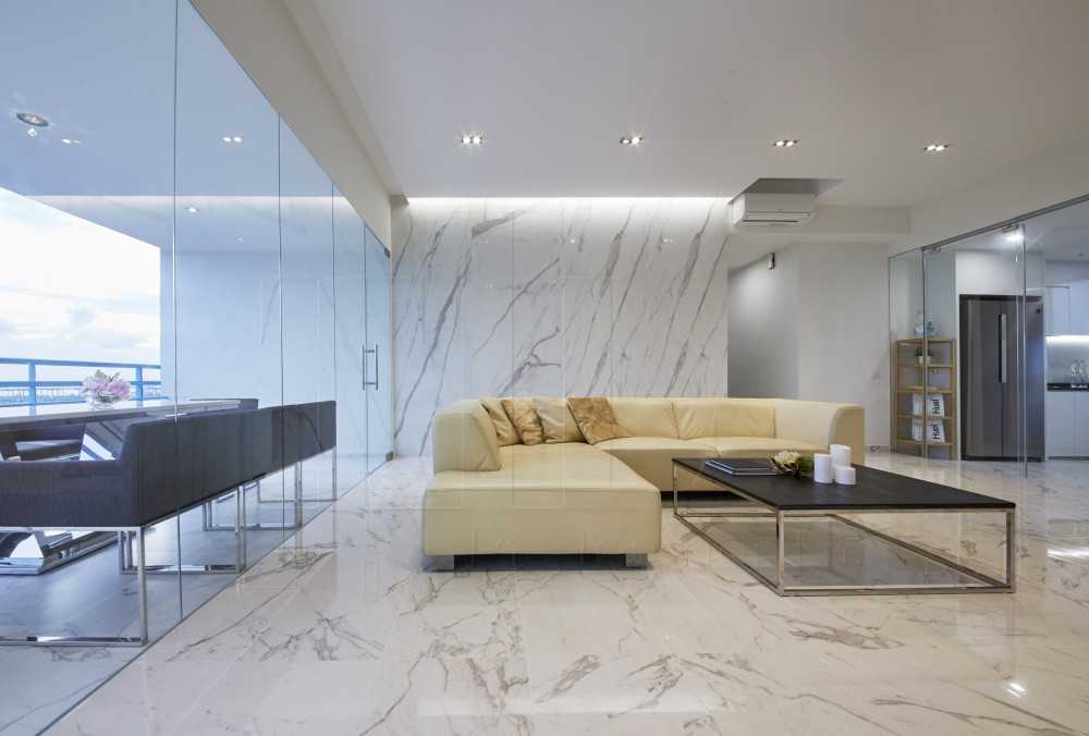 Modern Living Room with Marble Floor and Feature Wall
