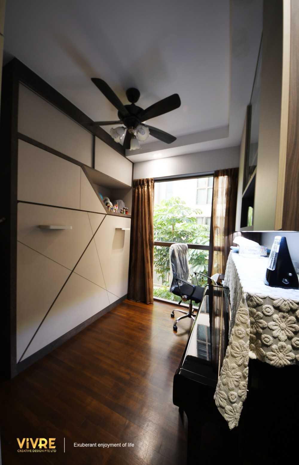 Asian Bedroom with Bookshelf and Parquet Floor