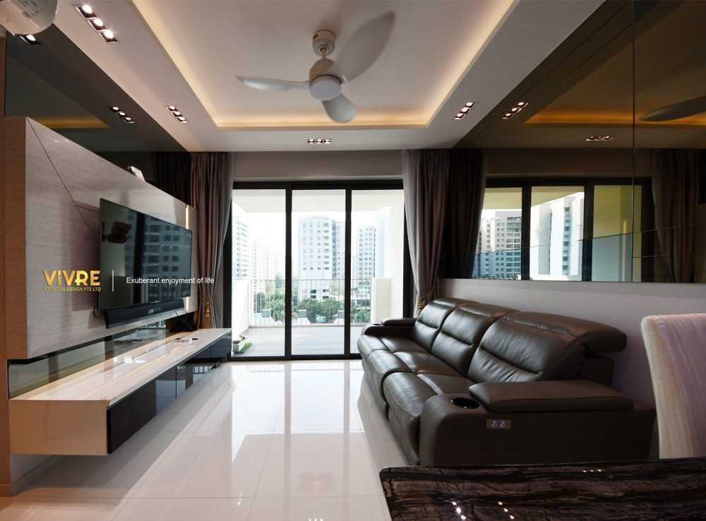 Modern Living Room with Homogeneous Tiles and TV Console