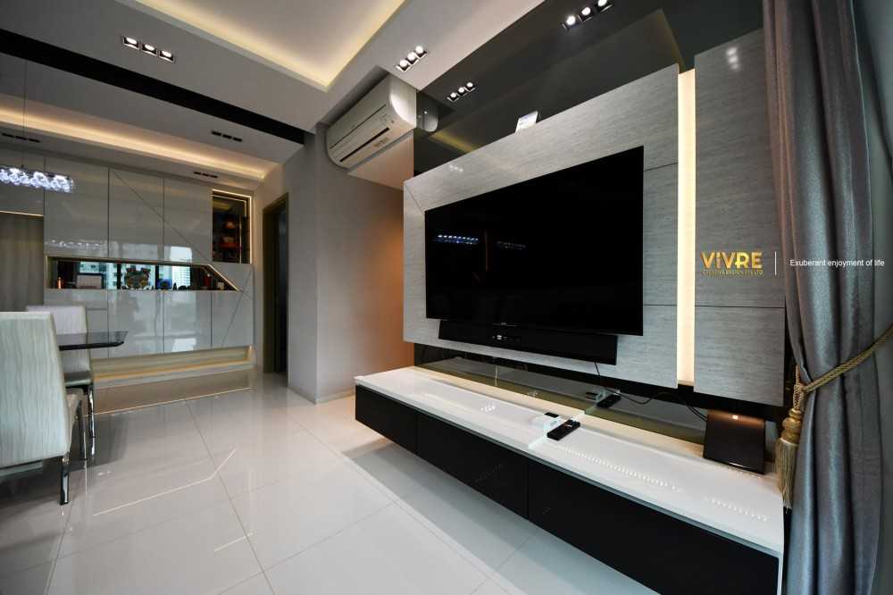 Modern Living Room with Homogeneous Tiles and TV Console