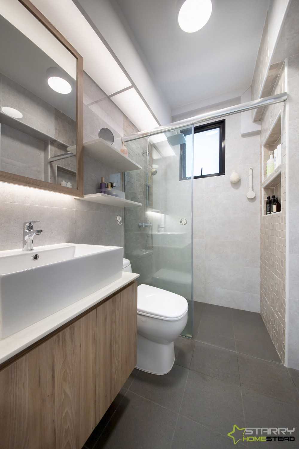 Scandinavian Bathroom with Mirror and Vanity Counter