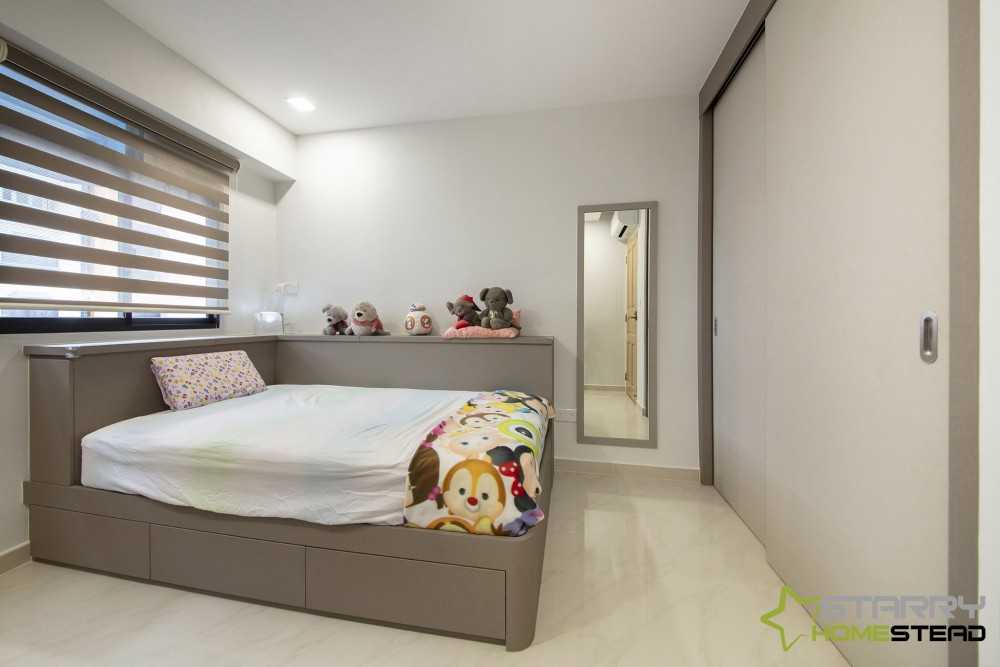 Scandinavian Bedroom with Platform Bed and Mirror