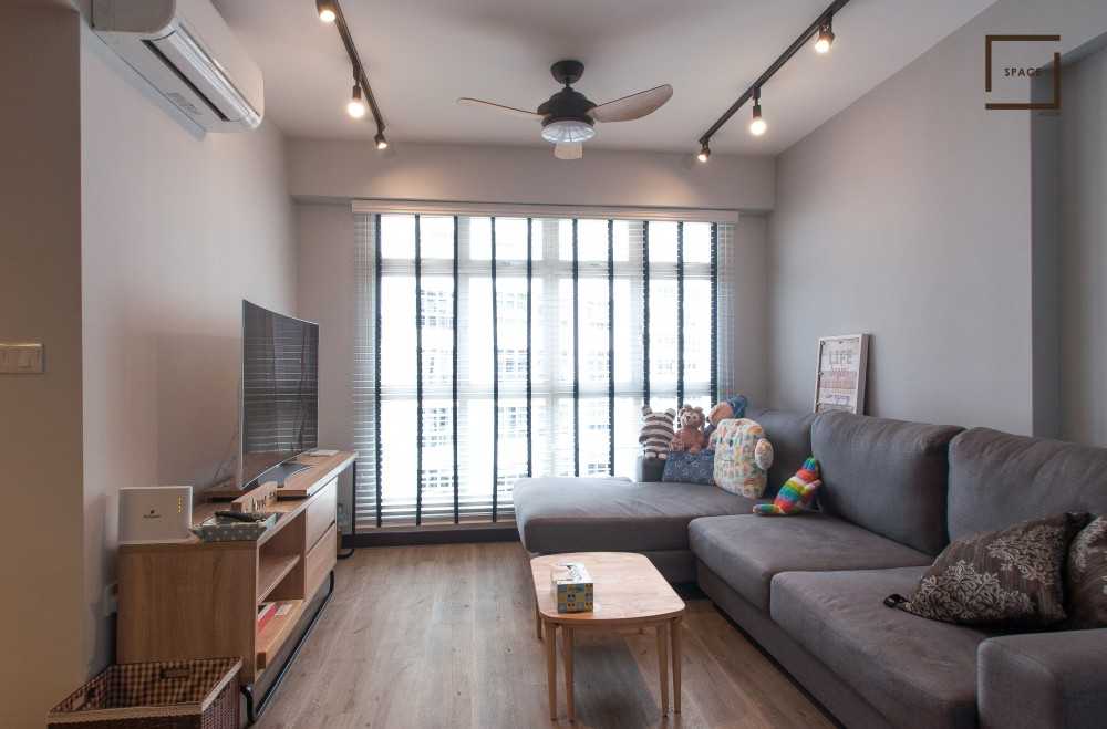 Contemporary Living Room with TV Console and Ceiling Light