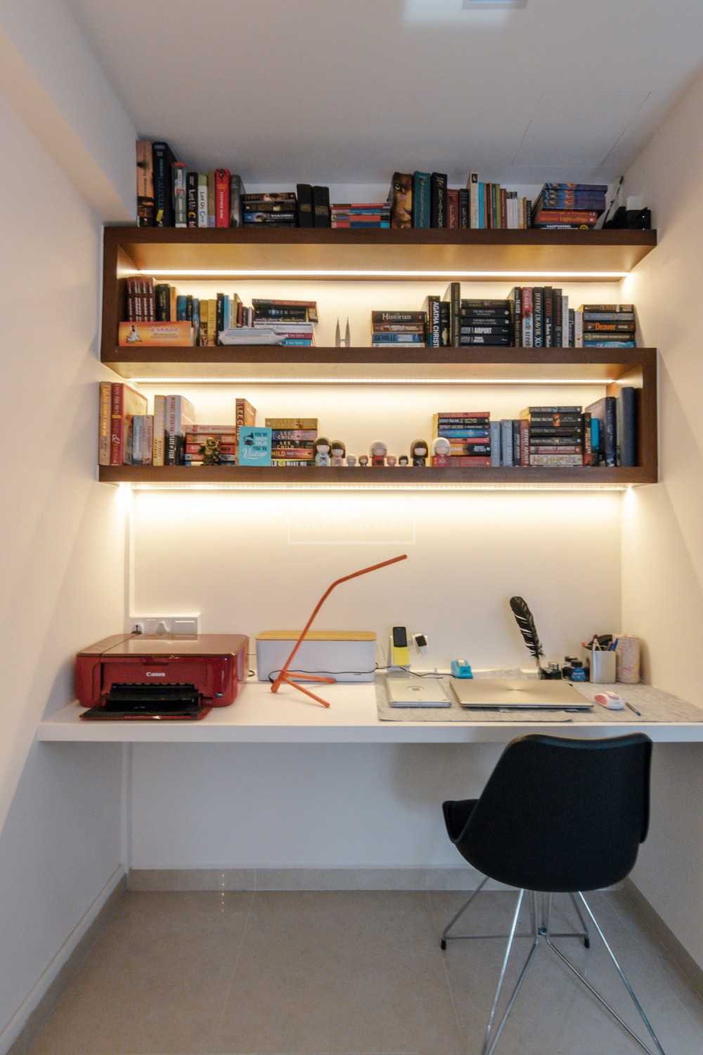 Asian Study with Bookshelf and Cove Lighting
