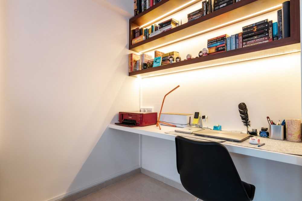 Asian Study with Bookshelf and Wall Shelves