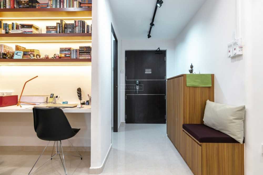 Asian Hallway with Bookshelf and Settee
