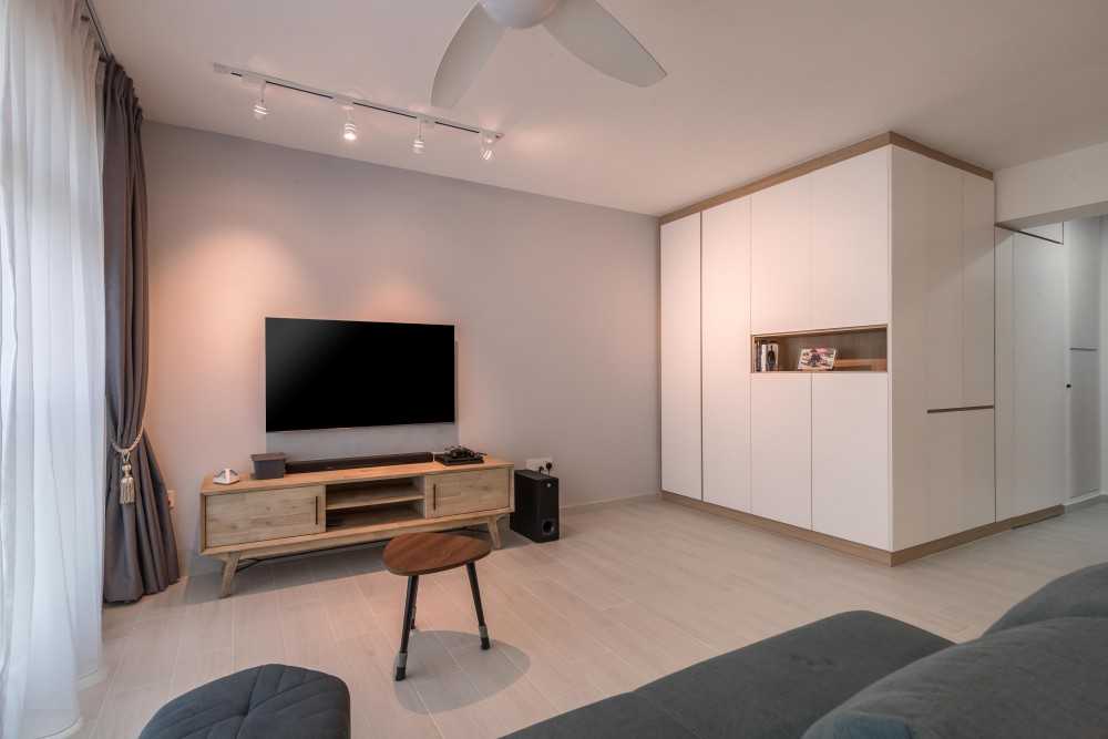 Contemporary Living Room with Vinyl Flooring and TV Console