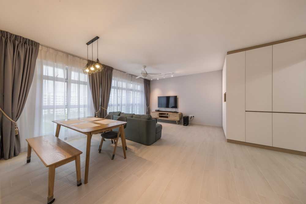 Contemporary Living Room with Vinyl Flooring and TV Console