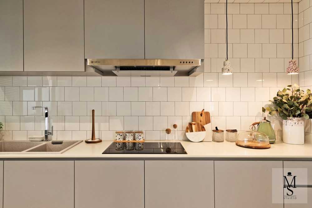 Scandinavian Kitchen with Countertop and Vinyl Flooring