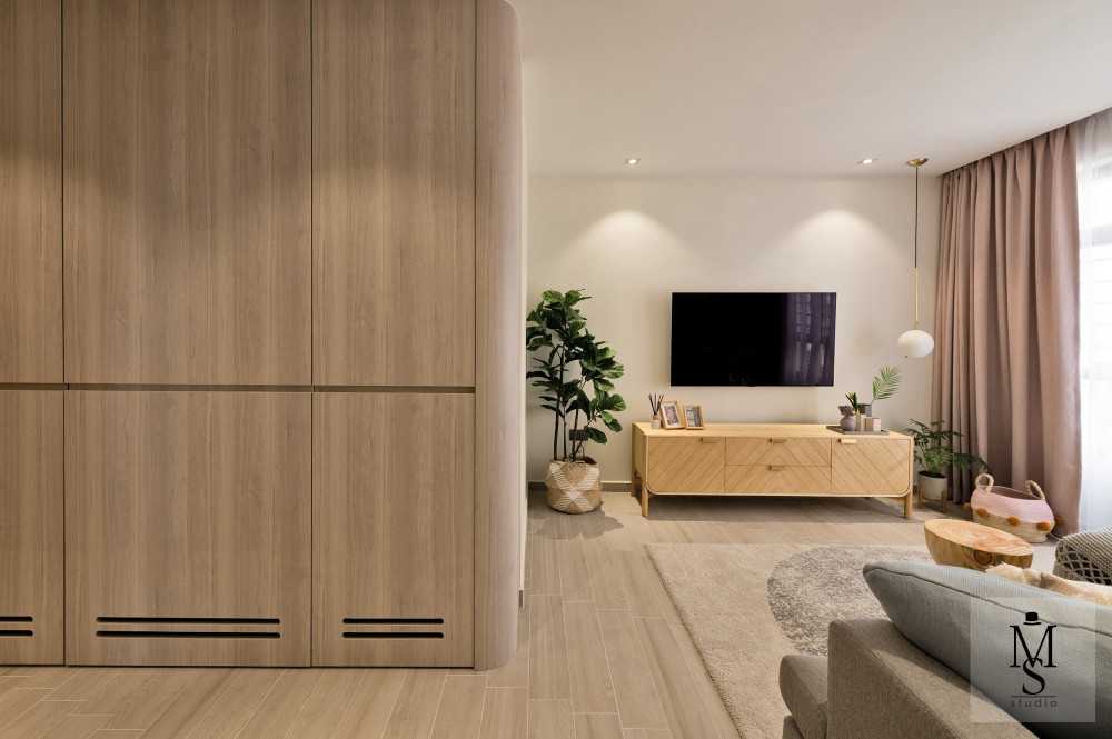 Scandinavian Living Room with Vinyl Flooring and TV Console