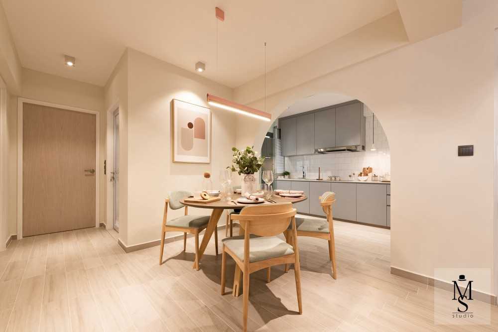 Scandinavian Dining Room with Cove Lighting and Dining Table