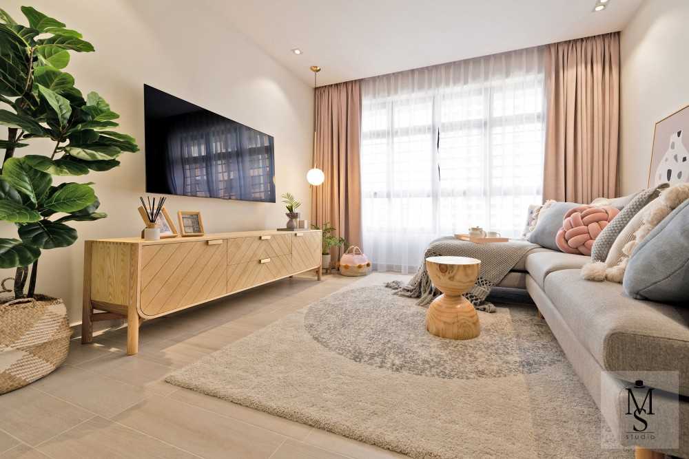 Scandinavian Living Room with Vinyl Flooring and TV Console