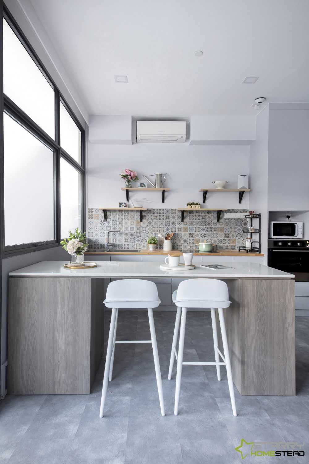 Industrial Pantry with Kitchen Island and Kitchen Backsplash