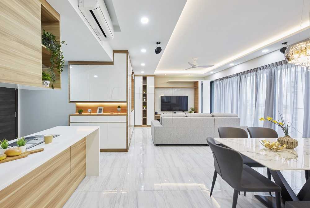 Scandinavian Living Room with Countertop and TV Console