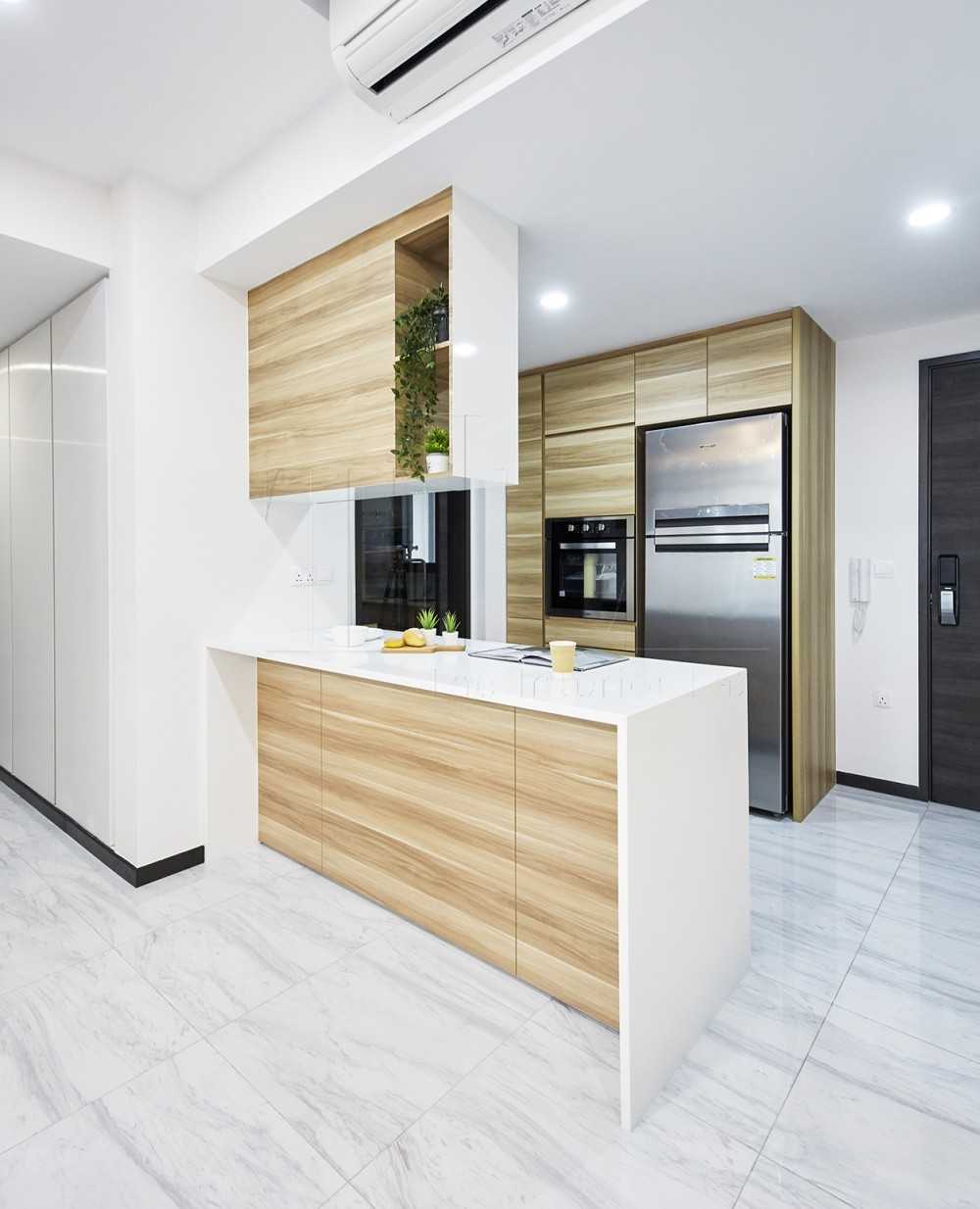 Scandinavian Kitchen with Open Kitchen and Breakfast Counter