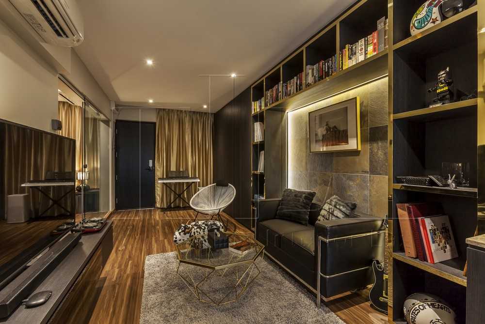 Modern Living Room with Bookshelf and Settee