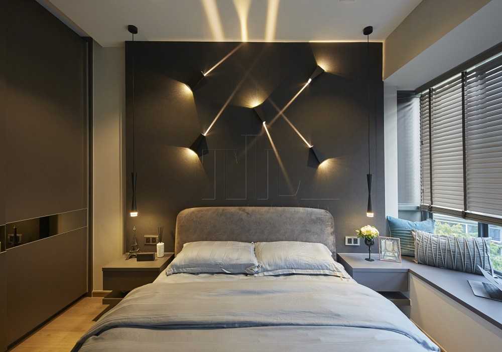 Modern Bedroom with Feature Wall and Drop Light