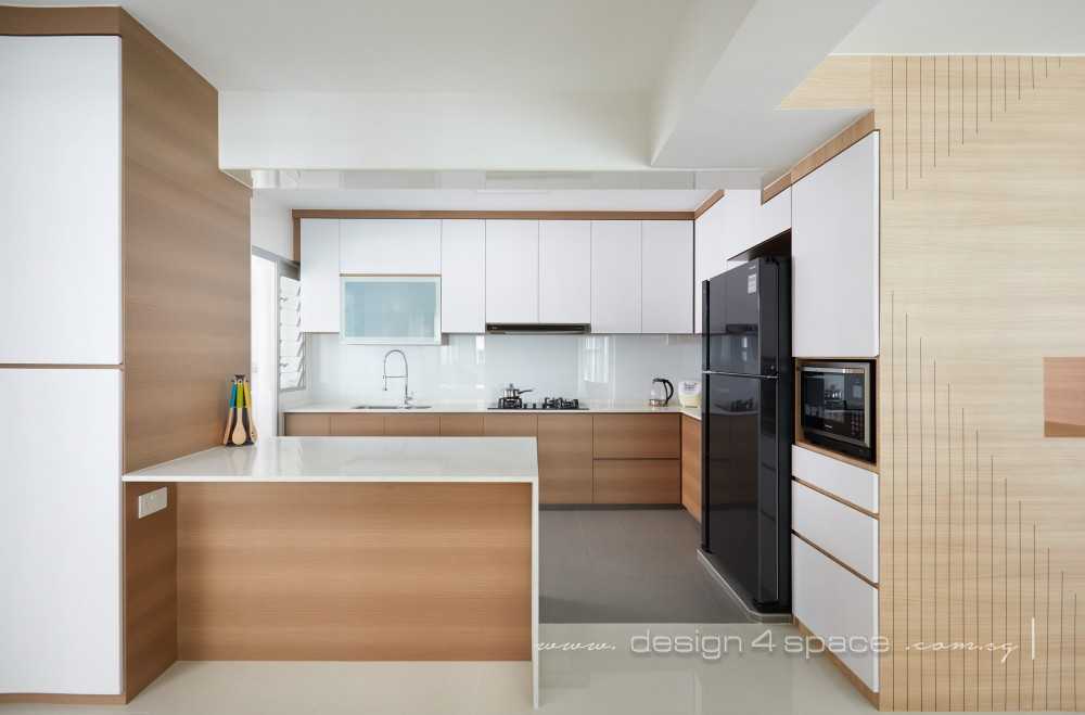 Scandinavian Kitchen with Wood Flooring and Kitchen Window