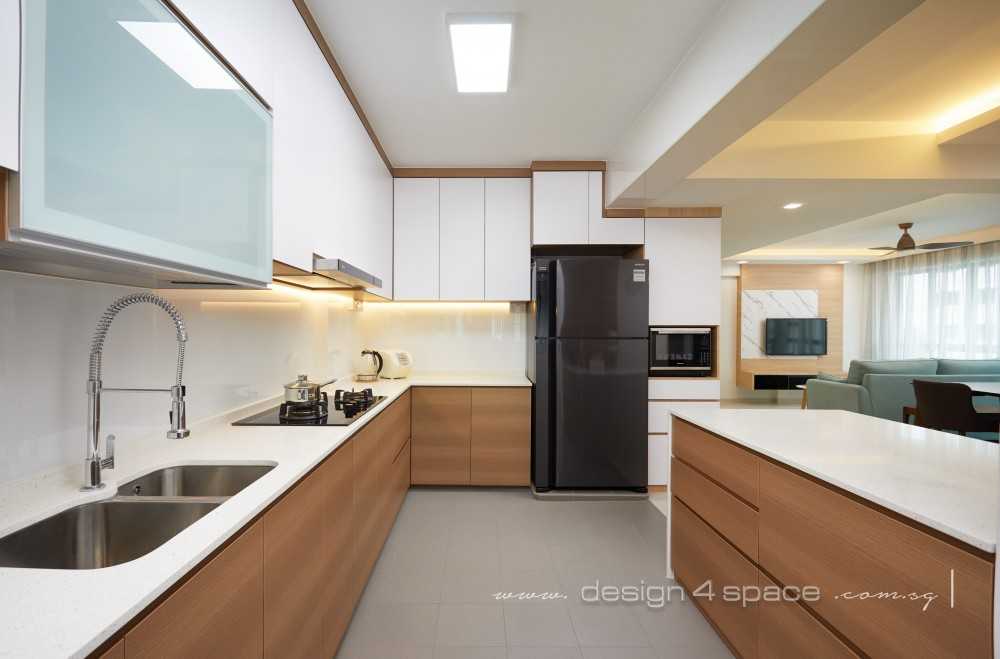 Scandinavian Kitchen with Wood Flooring and Kitchen Window