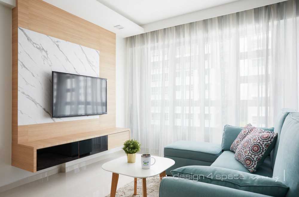 Scandinavian Living Room with TV Console and Feature Wall