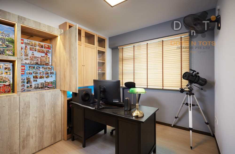 Eclectic Home Office with Storage Cabinets and Small Storage