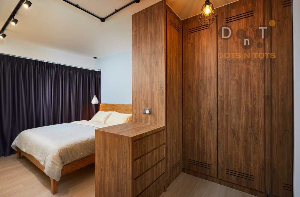 Eclectic Bedroom with Wood Flooring and Ceiling Light