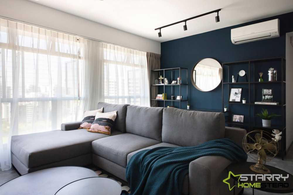 Industrial Living Room with Mirror and Sofa