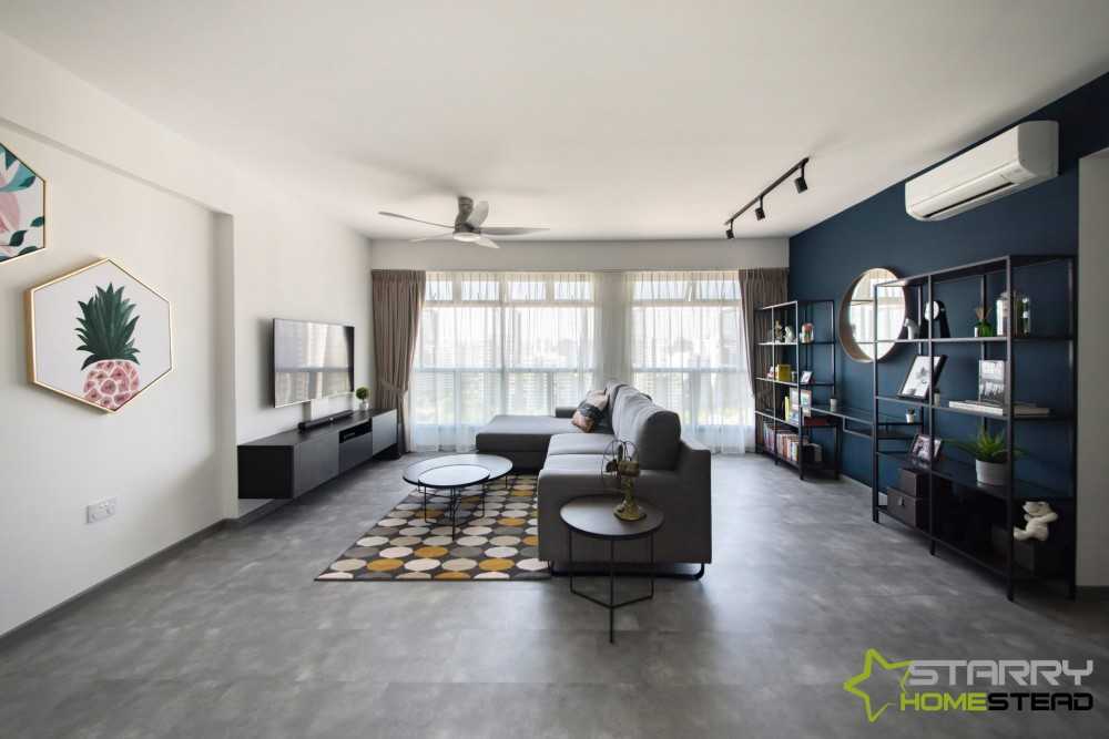 Industrial Living Room with TV Console and Sofa