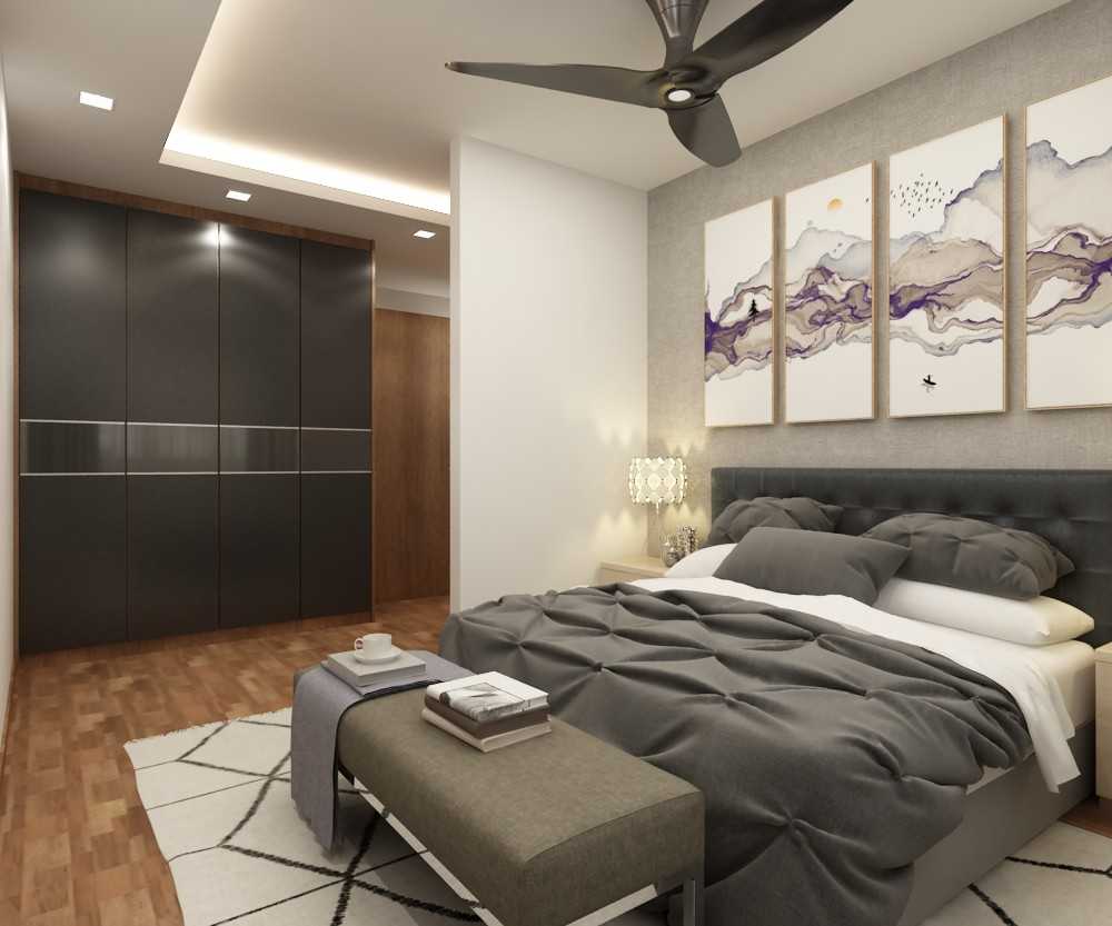 Contemporary Bedroom with Vinyl Flooring and Cove Lighting