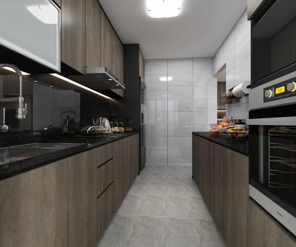 Contemporary Kitchen with Countertop and Homogeneous Tiles
