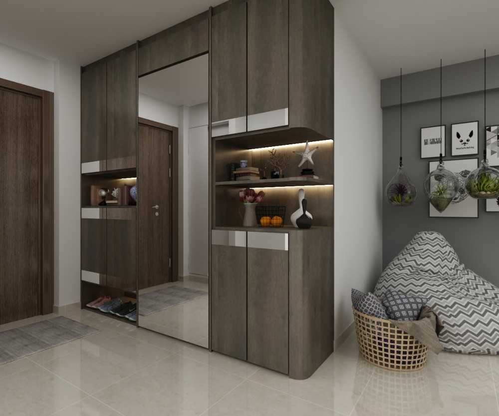 Contemporary Entryway with Homogeneous Tiles and Mirror