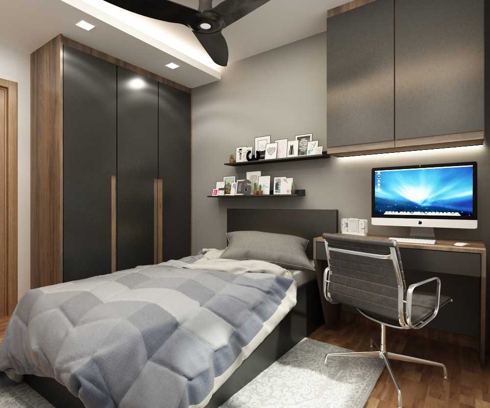 Contemporary Bedroom with Bookshelf and Vinyl Flooring