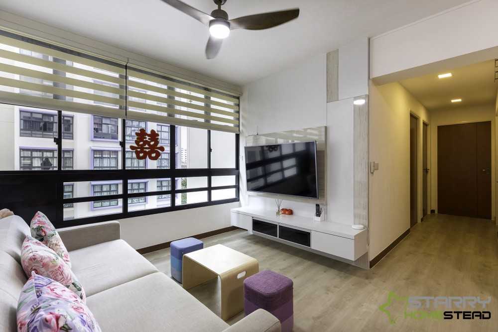 Scandinavian Living Room with TV Console and Feature Wall