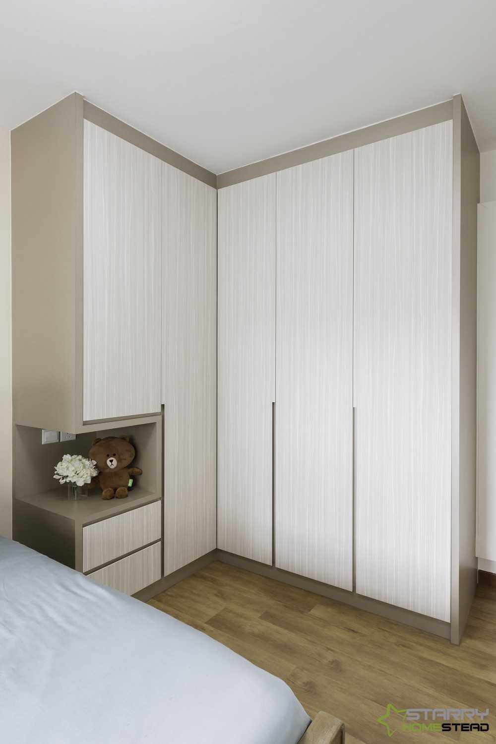 Scandinavian Bedroom with Wardrobe and Bed