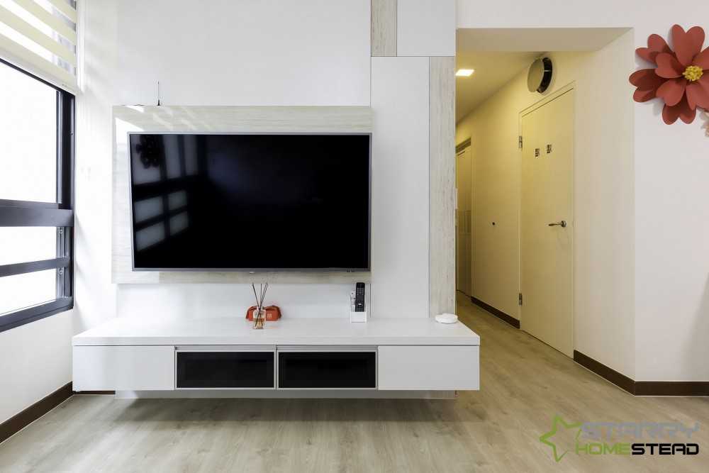 Scandinavian Living Room with TV Console and Feature Wall