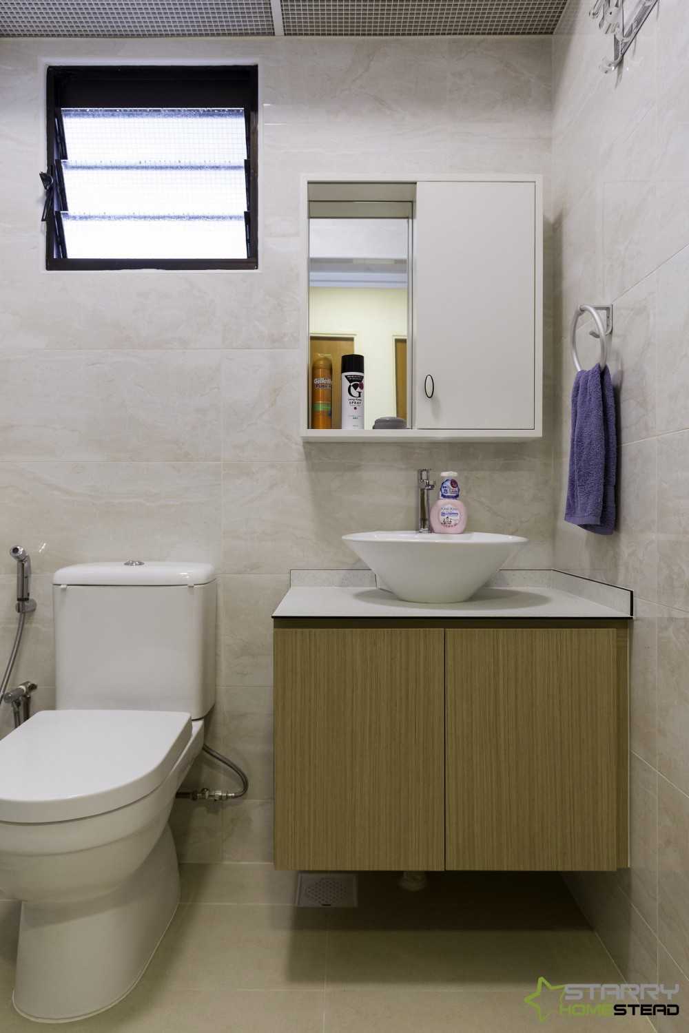 Scandinavian Bathroom with Mirror and Rainshower
