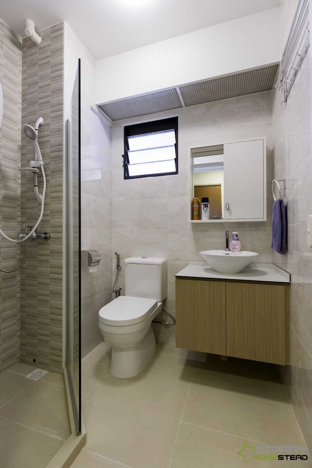 Scandinavian Bathroom with Shower Screen and Bathroom Storage