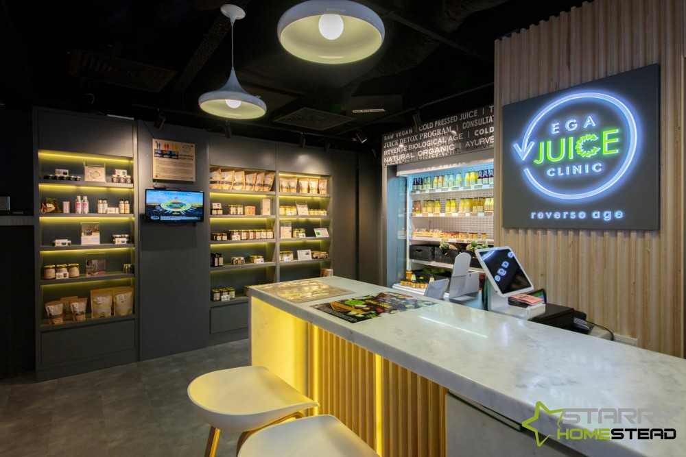 Modern Shopfront with Bar Counter and Shelving Units